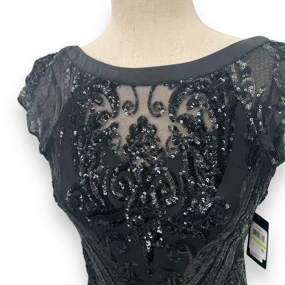 NEW Guess Black Sequin Cocktail Dress Size 4 Rosette Ruffle Mini Formal Hoco NWT - Picture 4 of 14